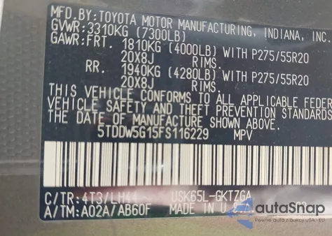 2015 Toyota Sequoia Platinum 5.7L V8 из США, поврежденный, VIN 5TDDW5G15FS116229